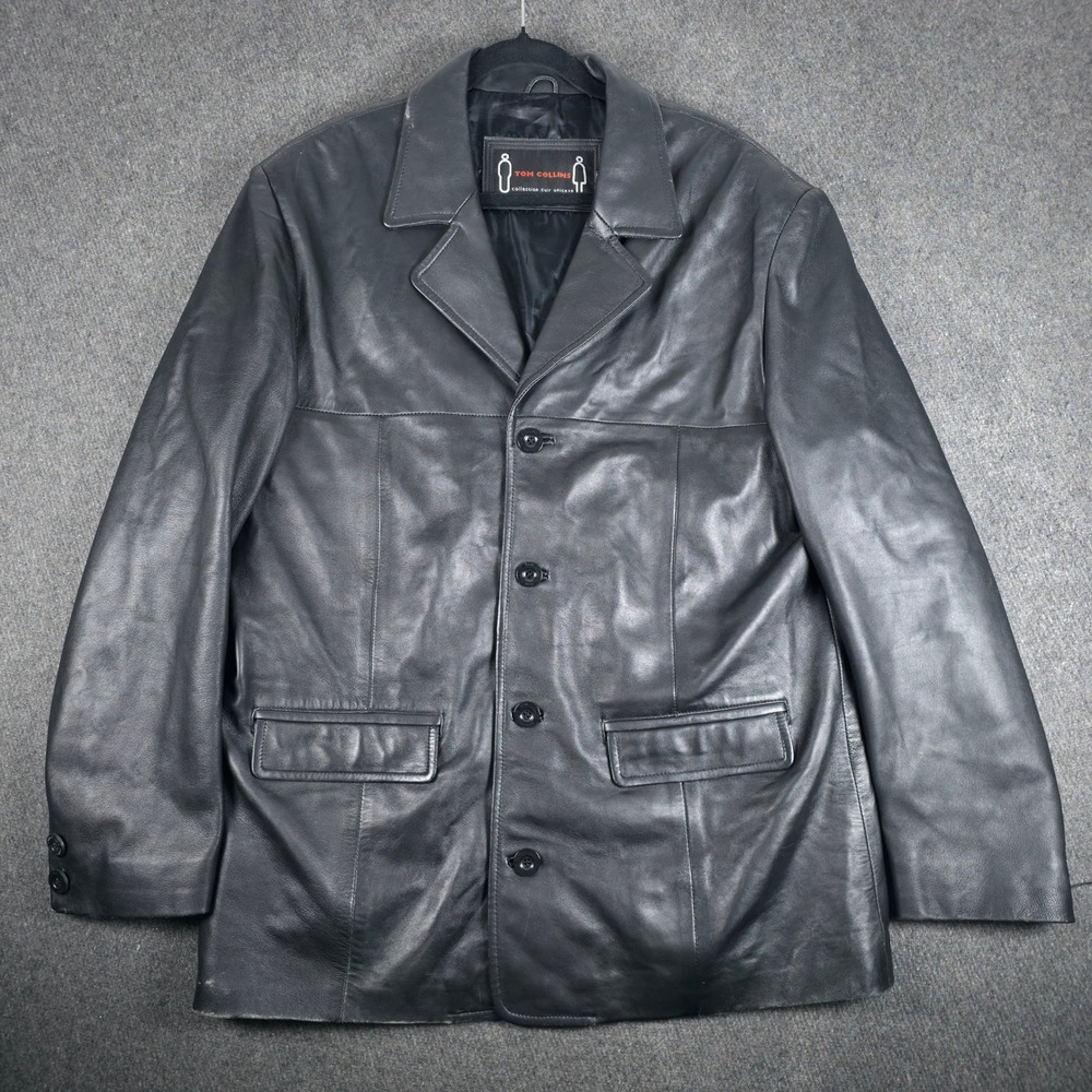 Tom Collins Leather Blazer Unisex XXL Black Sheepskin 4-Button Car Coat Jacket